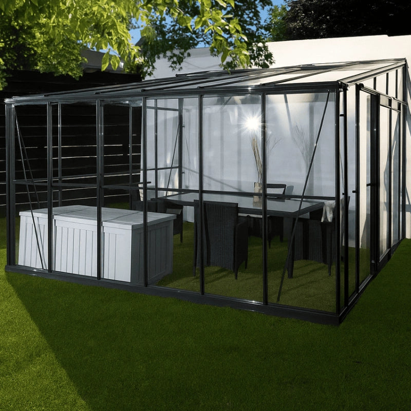 Serre en verre trempÃ© 4 mm Jardin d\'Hiver - 12mÂ² - LaquÃ© gris anthracite