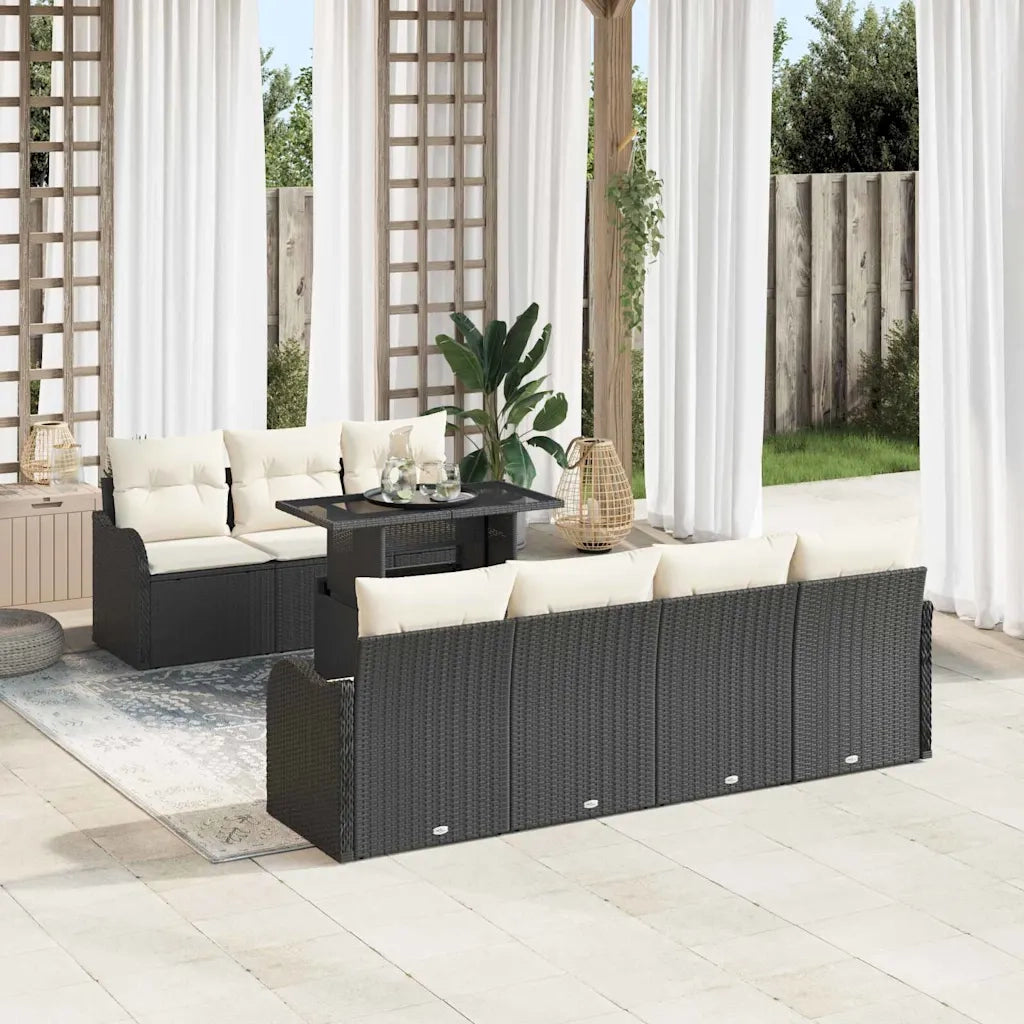 Set Divano da Giardino con cuscino 8 pcs Nero Poly Rattan 3348403
