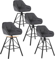 4 Pezzi Sgabello da Bar con Poggiapiedi, Sedia da Cucina con Sedile Girevole, Sgabello Alto con Schienale e Braccioli, Seduta in Velluto e Gambe in Metallo, Grigio Scuro, BH397dgr-4