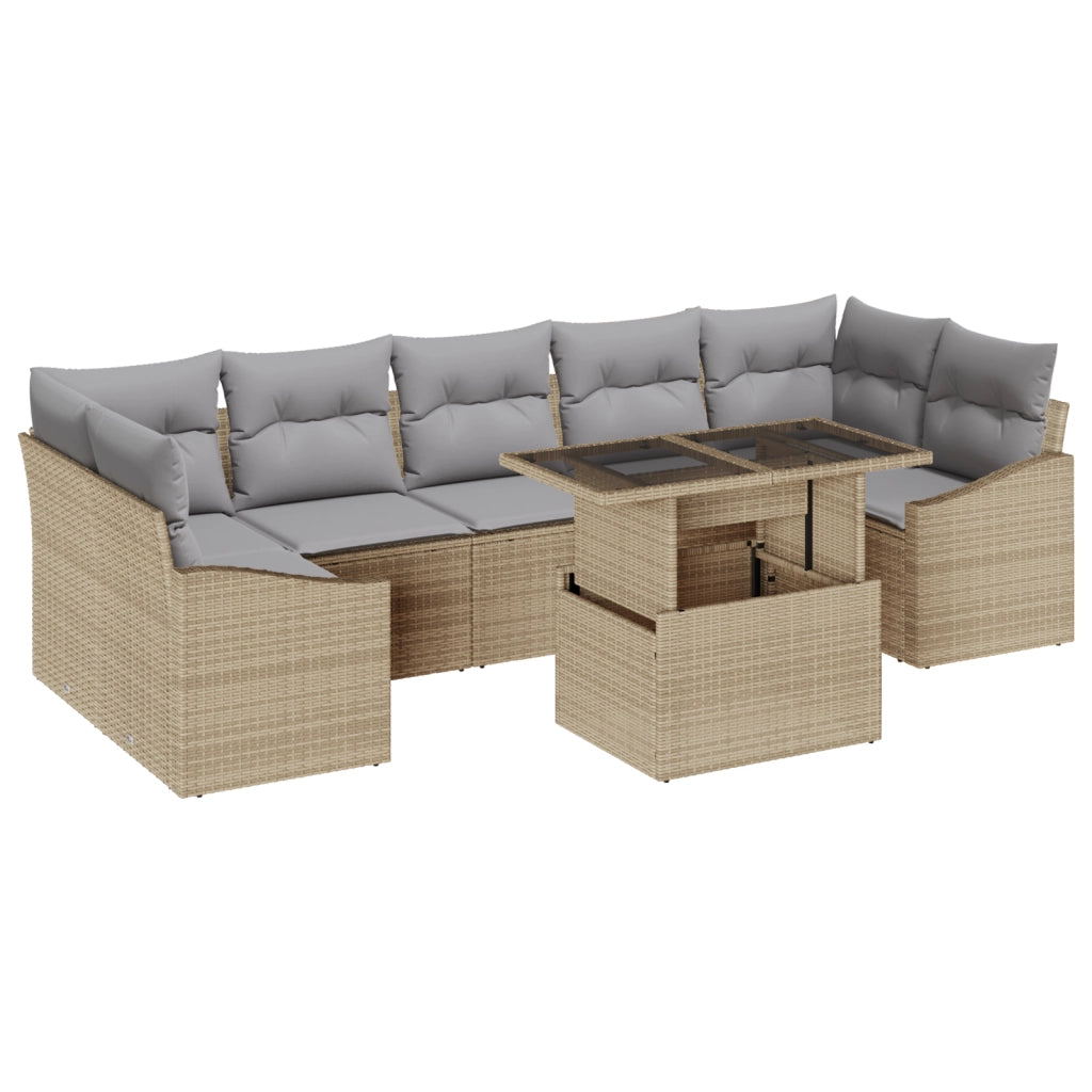 Set di divani da giardino 8 pezzi con cuscini beige in polirattan