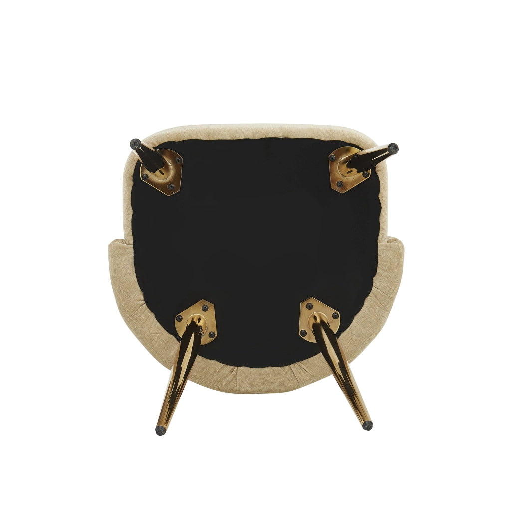 Set di 4 sedie da pranzo imbottite marroni con schienale curvo e gambe dorate