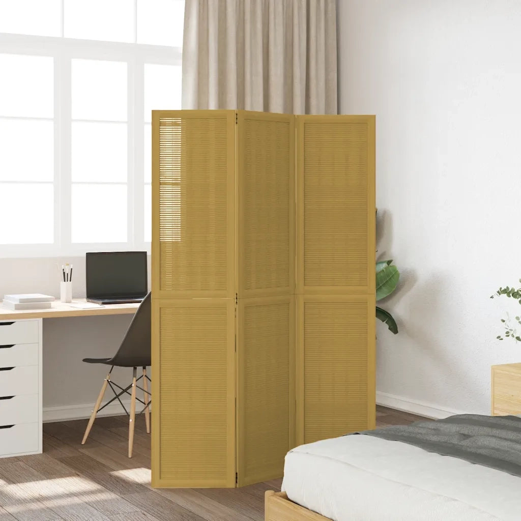 Divisorio Ambienti | Divider per stanze | Paravento 3 Pannelli Marrone Scuro Massello Paulownia