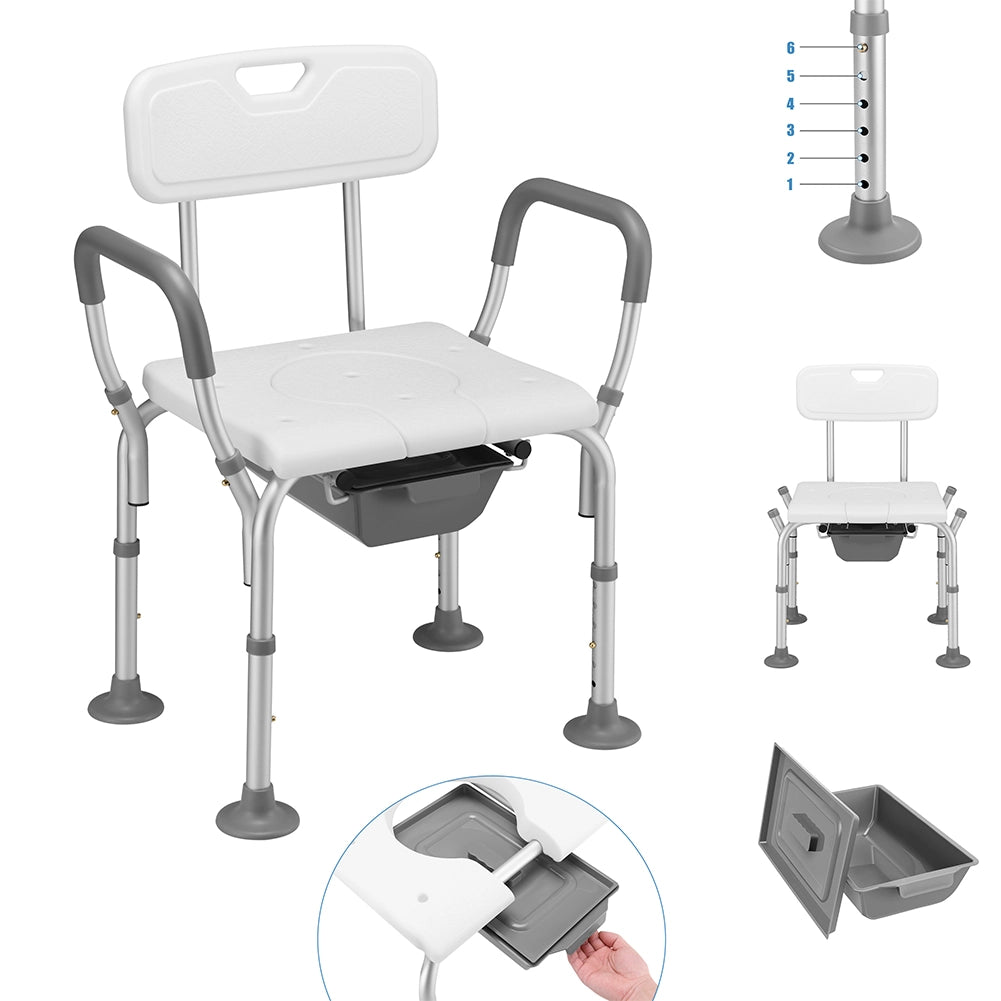 Sgabello WC Bagno in Alluminio Regolabile per Anziani Disabili con Braccioli