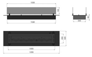 Bruciatore a Bioetanolo da Incasso 120x32x15 cm Insert Slim 1200 Nero con Vetro