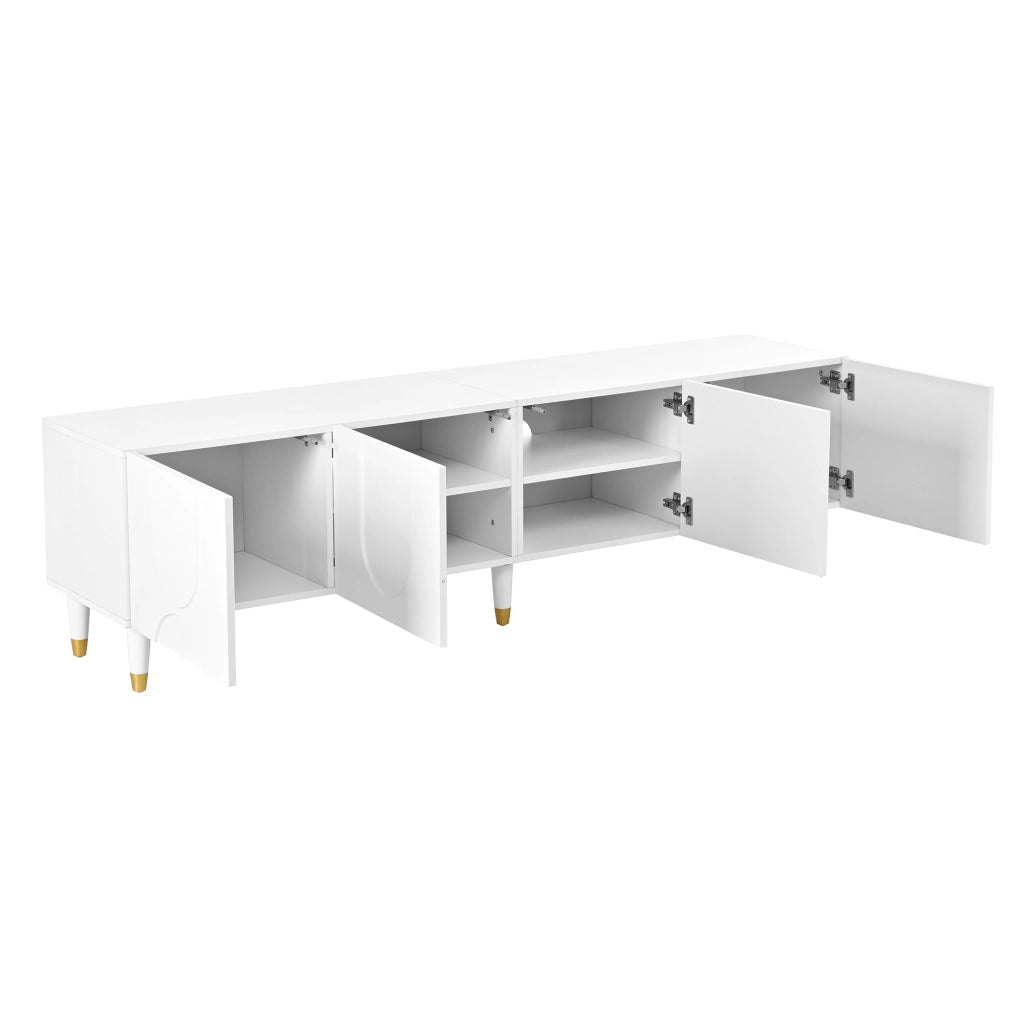 Mobile porta TV con 4 ante e vani, ripiano con passacavi, per soggiorno, in MDF e truciolare bianco 180 × 40 × 50 cm