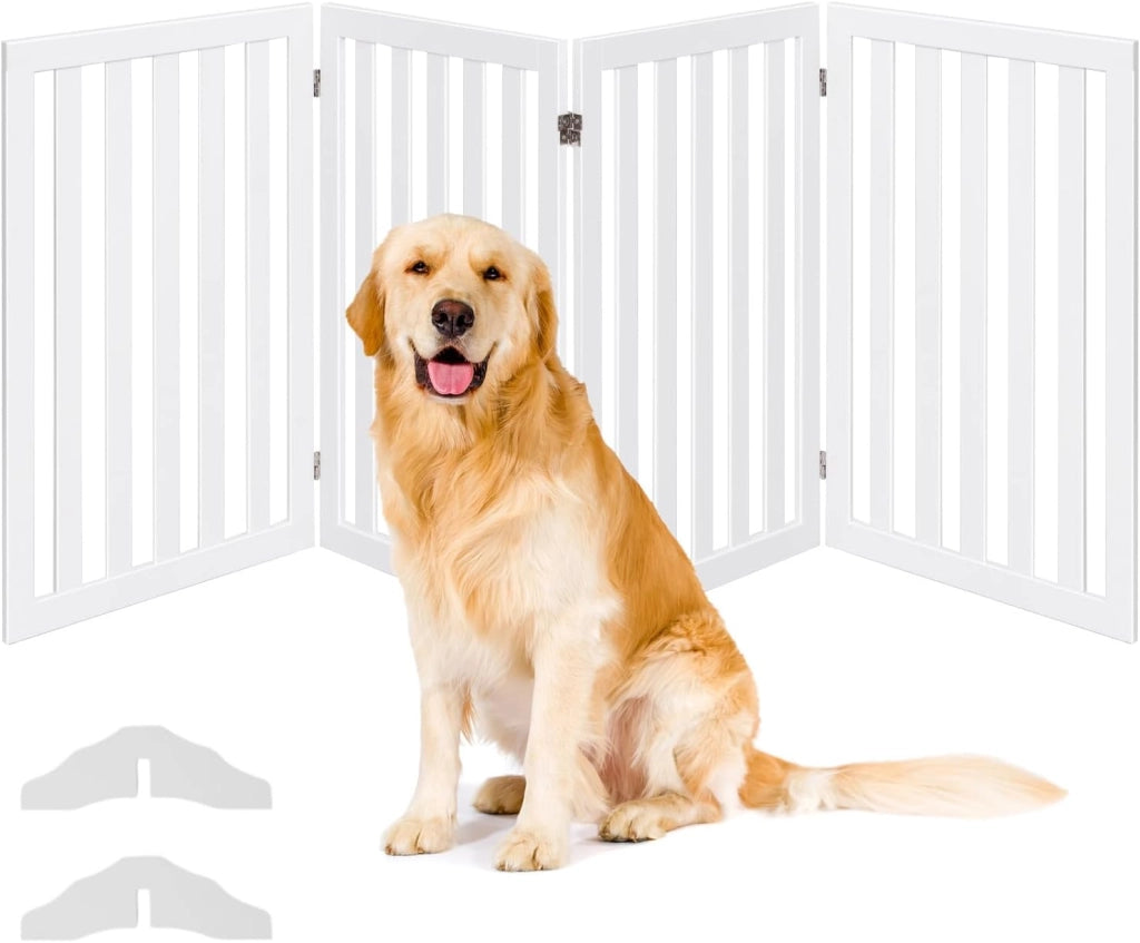Cancelletto per Cani Pieghevole in Legno con 4 Ante, Ideale per Scale, Soggiorno e Cucina, 89 x 200 cm, Bianco