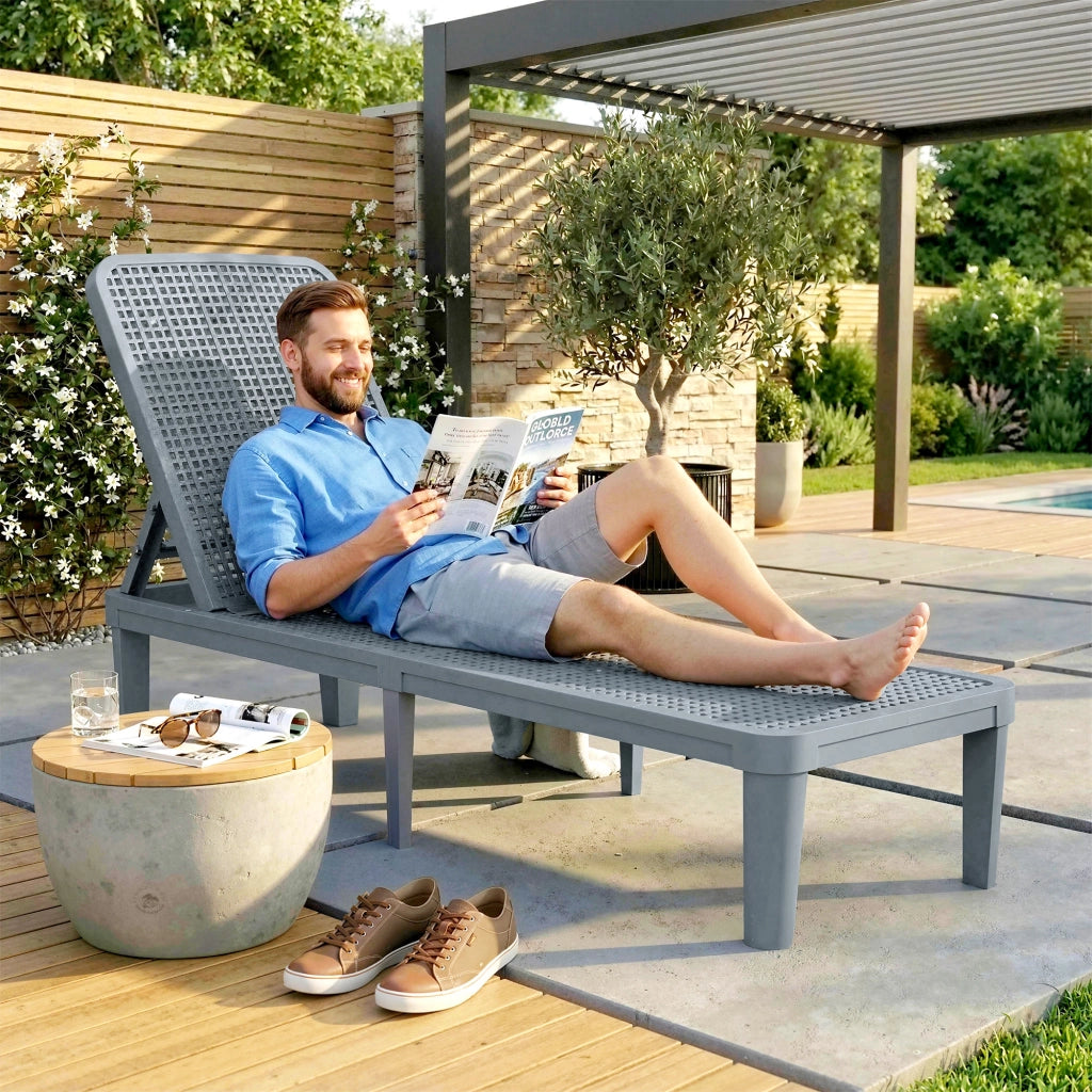 Poltrona Reclinabile da Giardino ¨C Zephmum ¨C Grigio 191x55x35,5 cm
