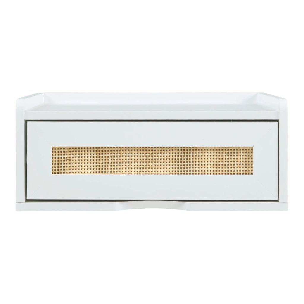 Scaffale dal design senza tempo per soggiorno o camera da letto mobiletto portaoggetti da parete 40 x 30 x 17 cm effetto rattan bianco 03_0011258