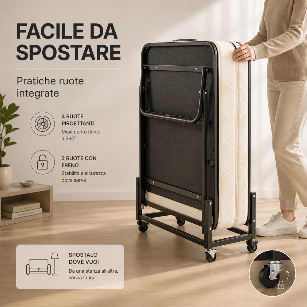 Letto Singolo Pieghevole Cuscino Copertura Brandina Materasso H10cm 80x40x190cm