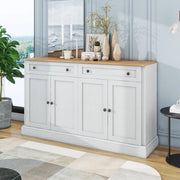 Madia 150x40x86 cm con 4 ante e 2 cassetti; bianco e colore naturale