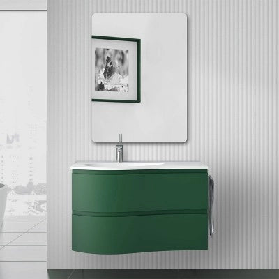 Mobile bagno sospeso 90 cm Melody verde bosco con vasca a sinistra