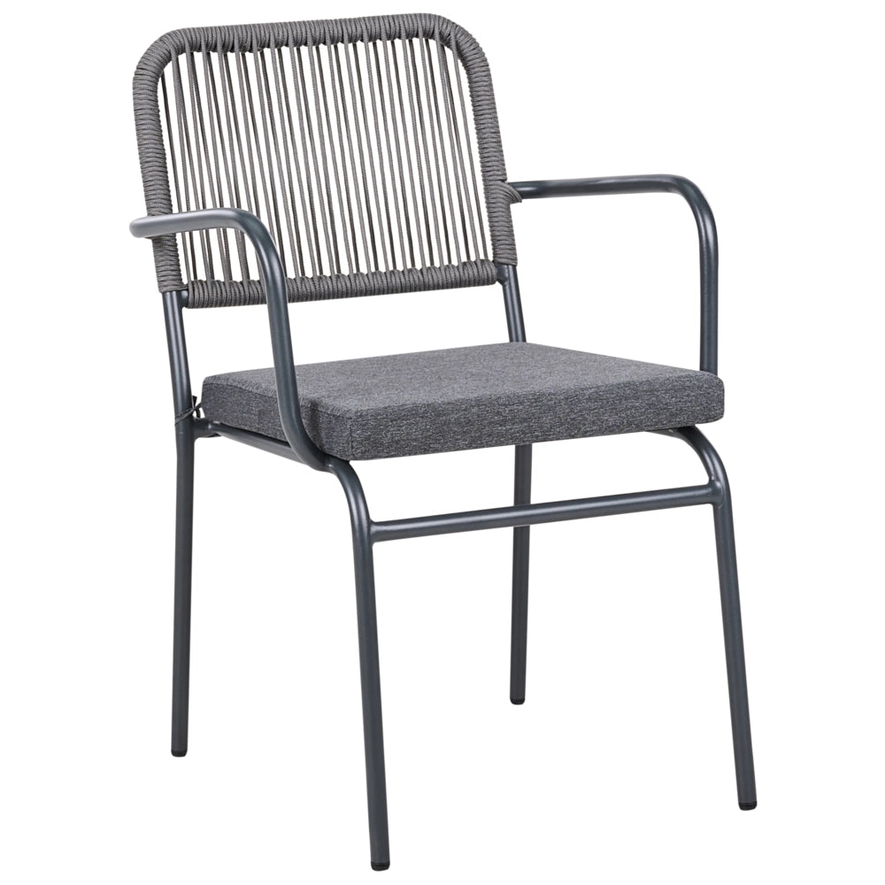 Set di 4 sedie da giardino in metallo alluminio impilabile verniciato a polvere per esterni con cuscini extra grigio