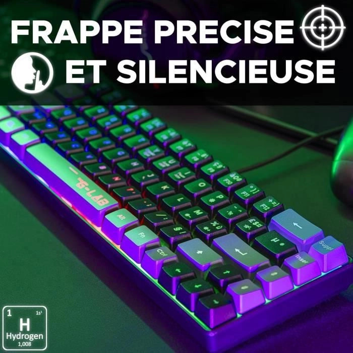 Tastiera da gioco - THE G-LAB - KEYZ-HYDRO-BKG/FR - Membrana 60% 2 colori Tasti neri + grigi