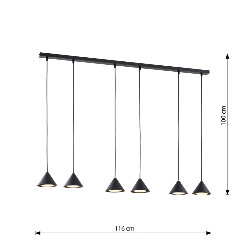 Lampada sospesa nera a barra regolabile 6 luci GX53 Emibig