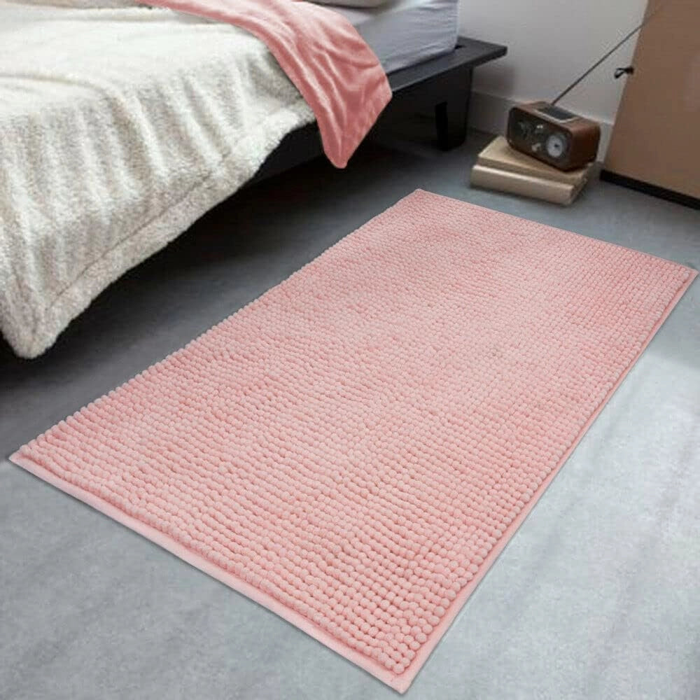 Tappeto Bagno Confortevole Scendiletto 55x110 cm Morbido Antiscivolo Pelo Lungo Rosa