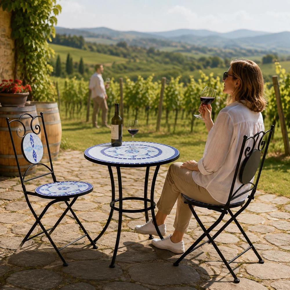 3-piece Bistro Set Ceramic Tiles Blue And White
