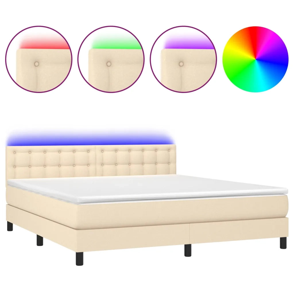 Letto a Molle con Materasso e LED Crema 160x200 cm in Tessuto 3133490