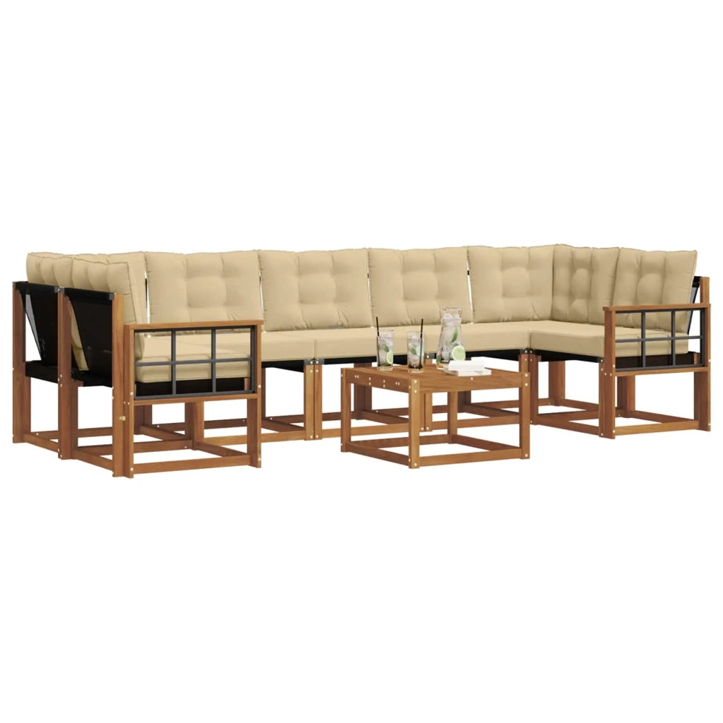 Set di divani da esterno con cuscino 8 pcs Naturale e Beige