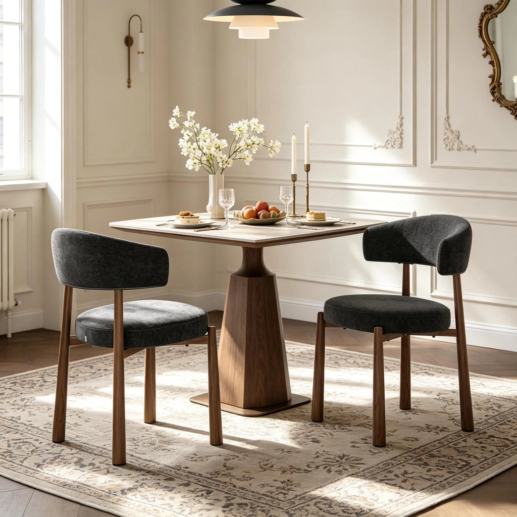 SEDIA da pranzo 47x48x81 cm in chenille nero, Set da 2 pezzi