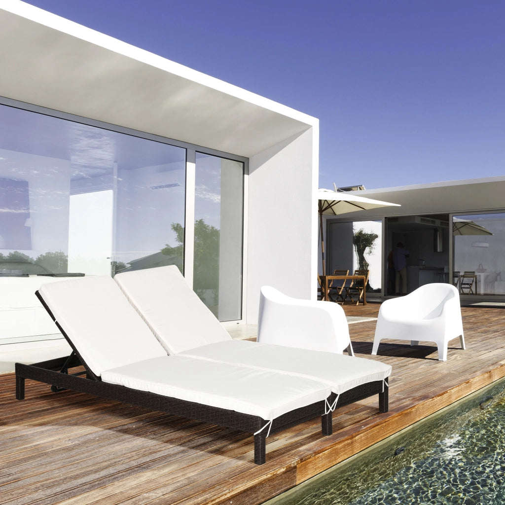Lettino a 2 Posti in Acciaio e Rattan ¨C Zephmum ¨C Schienale Regolabile Marrone e Bianco 196x120x28cm