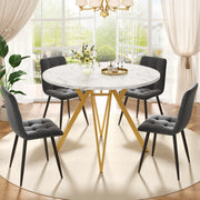Tavolo da pranzo rotondo con 4 sedie, piano effetto marmo e gambe in metallo regolabili, per cucina, 100 × 100 × 76 cm