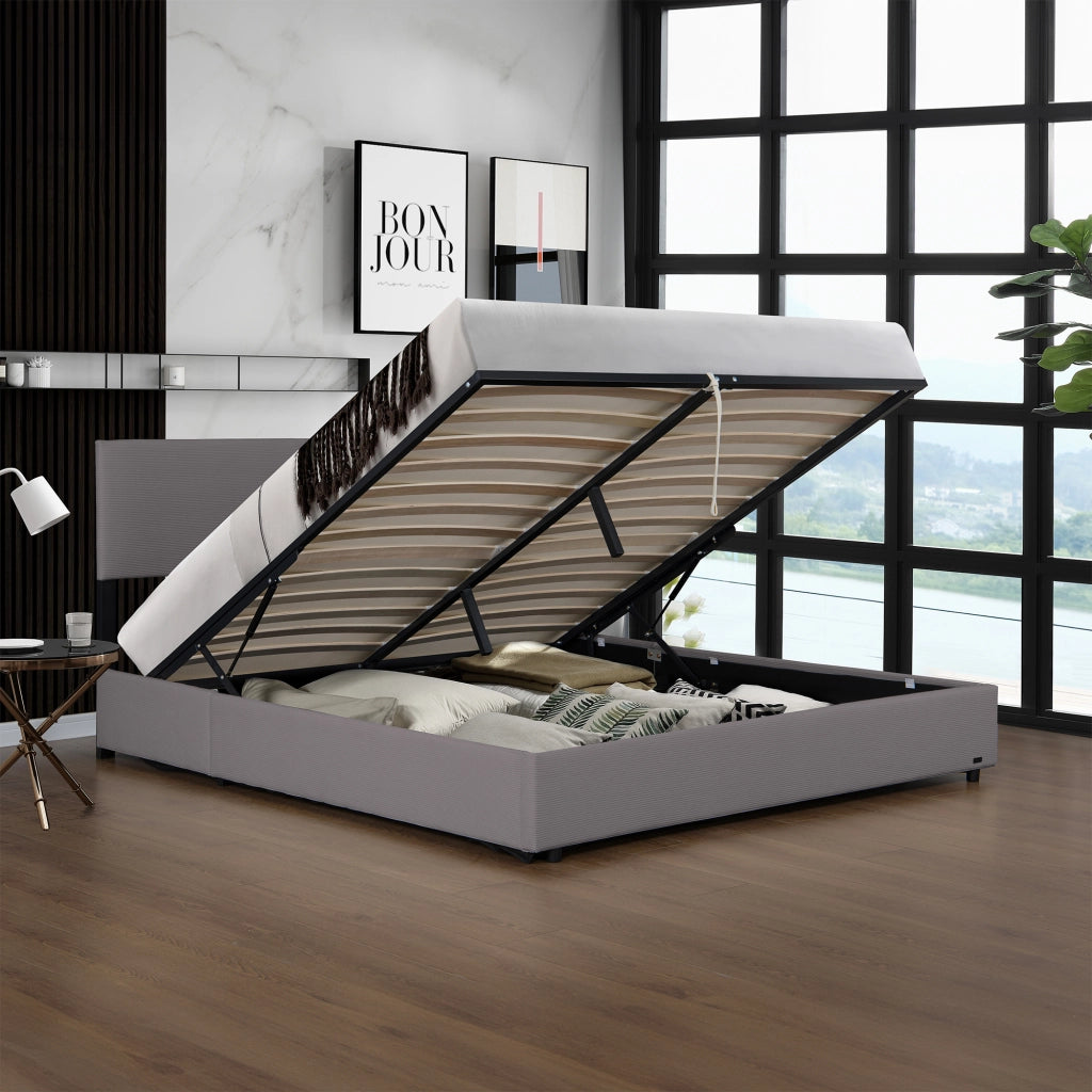 Letto Contenitore Juva con Apertura a Ribalta Letto Matrimoniale 160x200 cm Velluto a Coste Grigio Corium