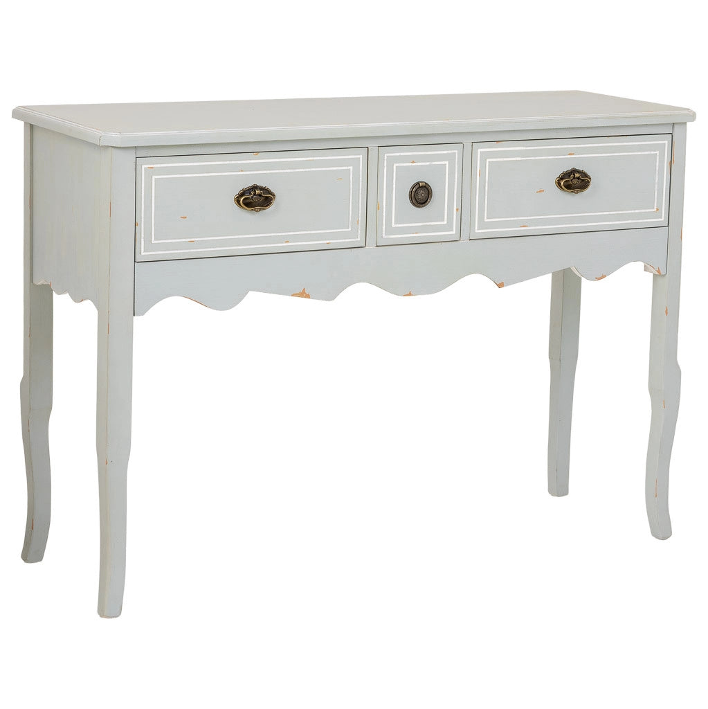 Tavolino da ingresso in legno con 3 cassetti 120x40x82,5