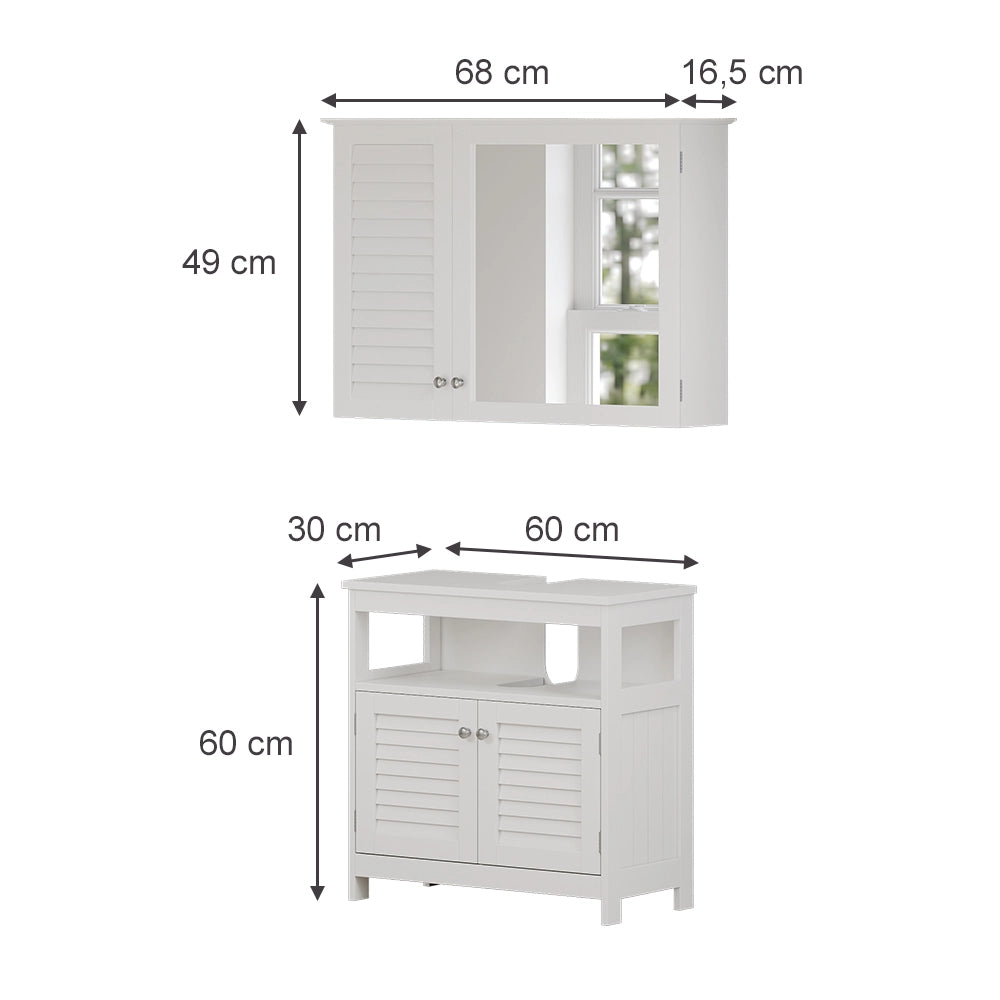 Vicco Set di mobili da bagno Bianco 2 parti, base con ripiano intermedio