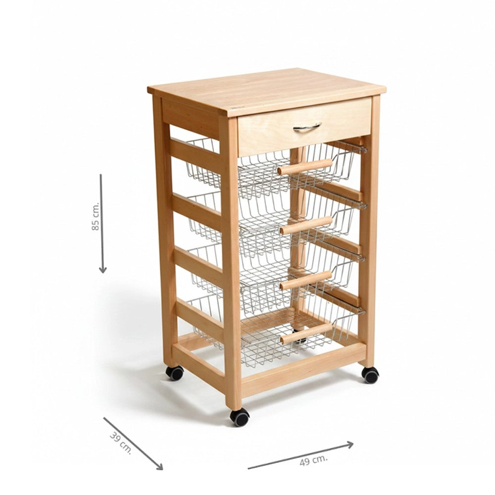 Carrello da cucina 4 cestini estraibili ed un cassetto Vesuvio colore rovere