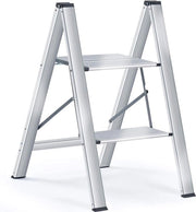 Scala a piu passi 2 gradini in alluminio - Scala portatile con sistema antiscivolo - Scala pieghevole - Scala per cucina e uso domestico - Flessibile e ripiegabile