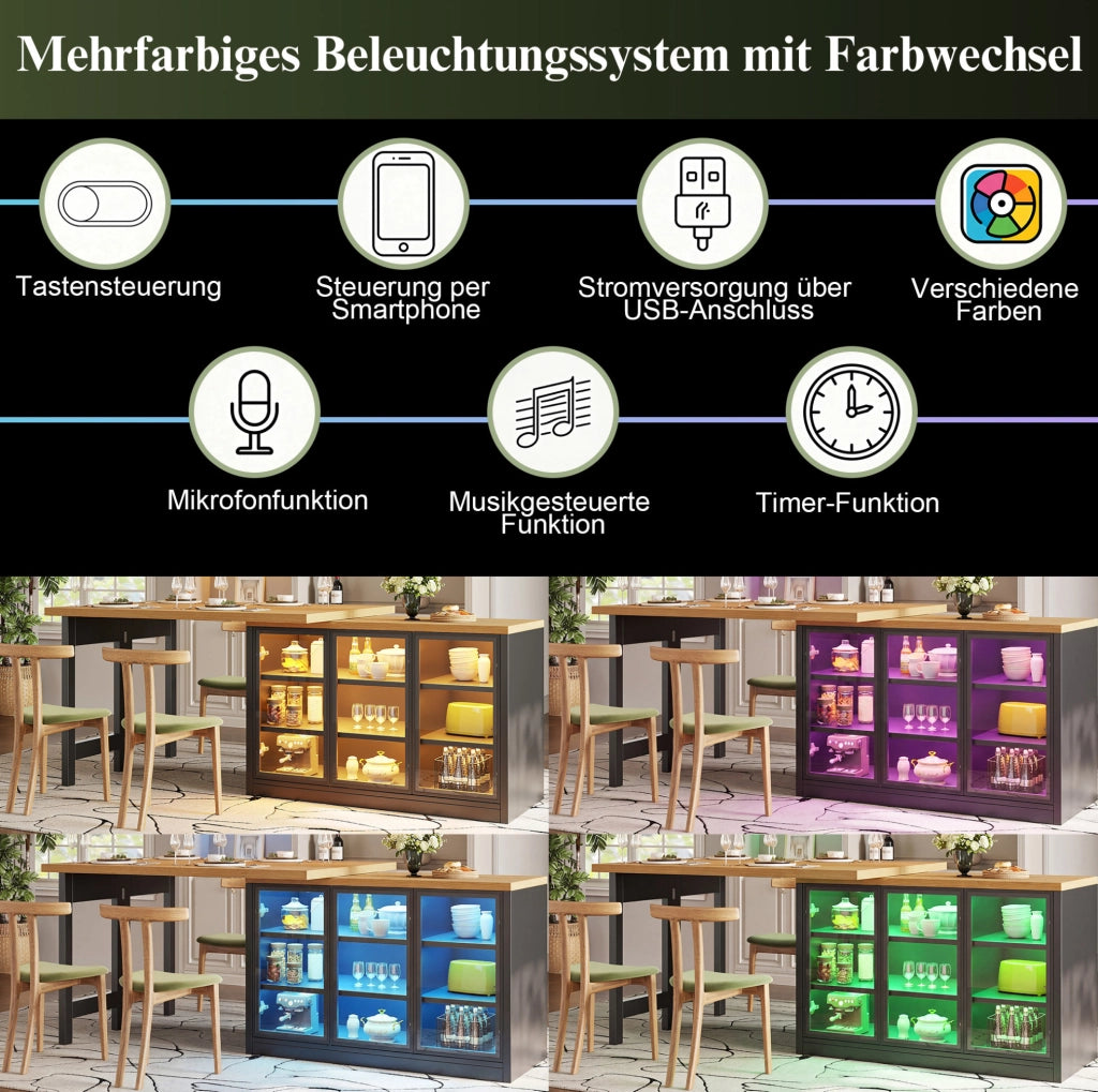 Tavolo da pranzo estraibile con mobile laterale e luci RGB