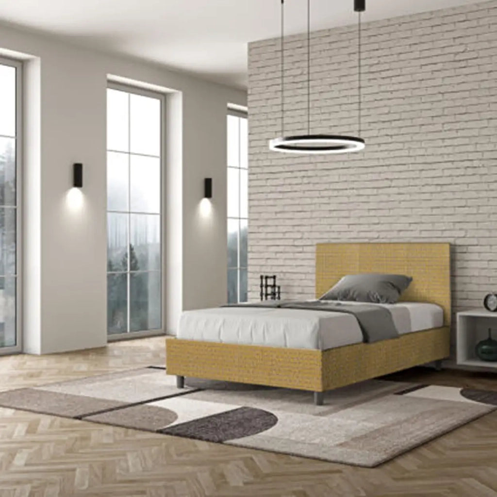 Letto una piazza e mezza senza rete imbottito 120x190 tessuto Labirinto 6 giallo Adele