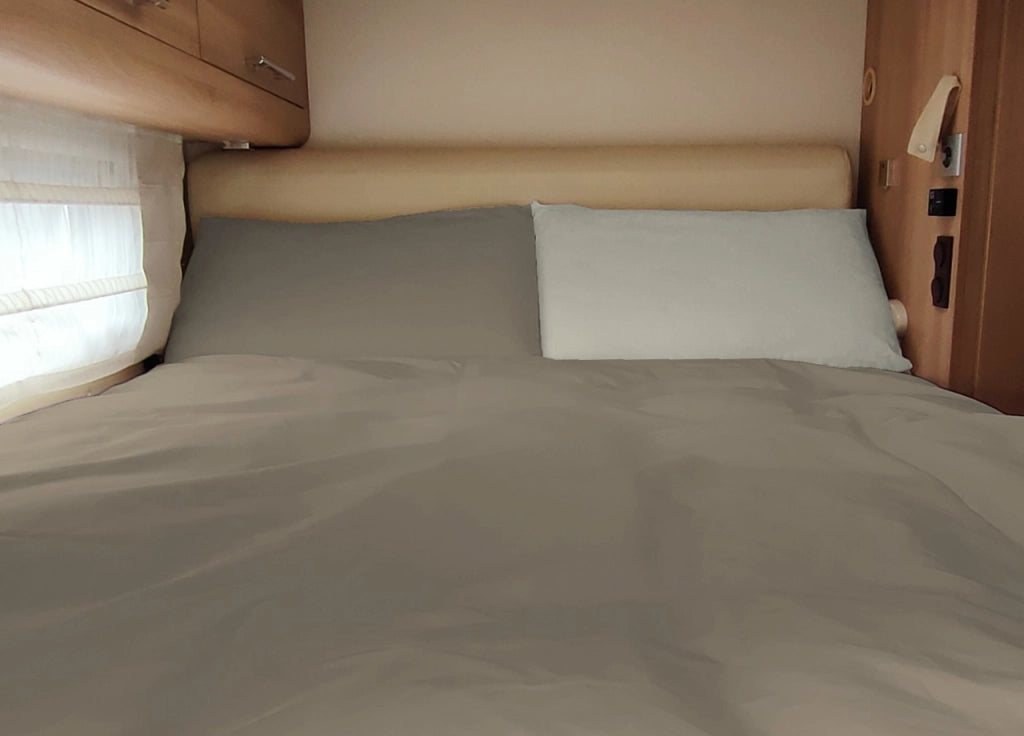 Sacco Copripiumino Camper Roulotte 100% Cotone PERSONALIZZABILE Tinta Unita Double Face - Singolo - Panna-Tortora
