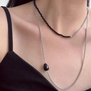 Collana patchwork di perle nere fatta a mano, regalo di Natale o di compleanno.