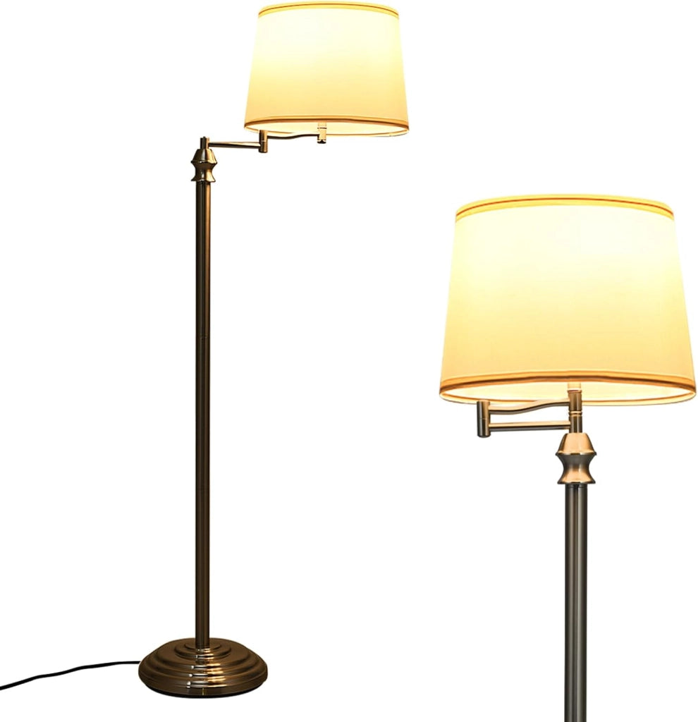 Lampada da Terra Design e Vintage, Lampada a Stelo da Terra con Braccio Girevole, Ideale per Soggiorno, Camera da Letto e Studio, Argento