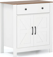 Credenza da Cucina in Stile Rustico con 5 Ripiani Regolabili, Mobile Buffet con 1 Cassetto e 2 Ante, Mobile in Legno Autoportante per Sala da Pranzo e Salotto, Bianco e Naturale