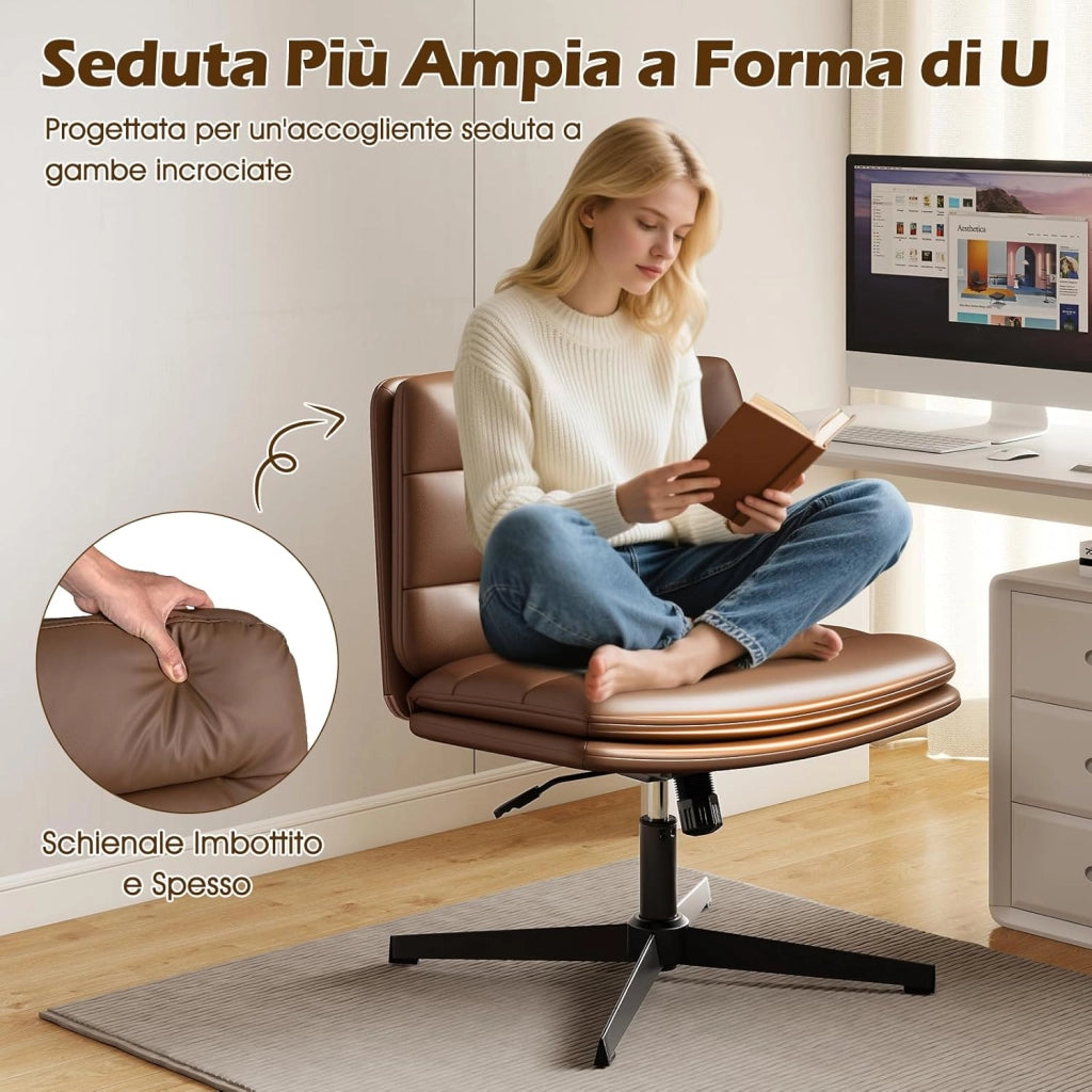 Sedia per Ufficio con Altezza Regolabile, Sedia Girevole con Base ad Incrocio, Sedile e Schienale Confortevoli, Sedia da Visitatori per Camera da Letto, Studio, Portata 150 kg (Marrone)