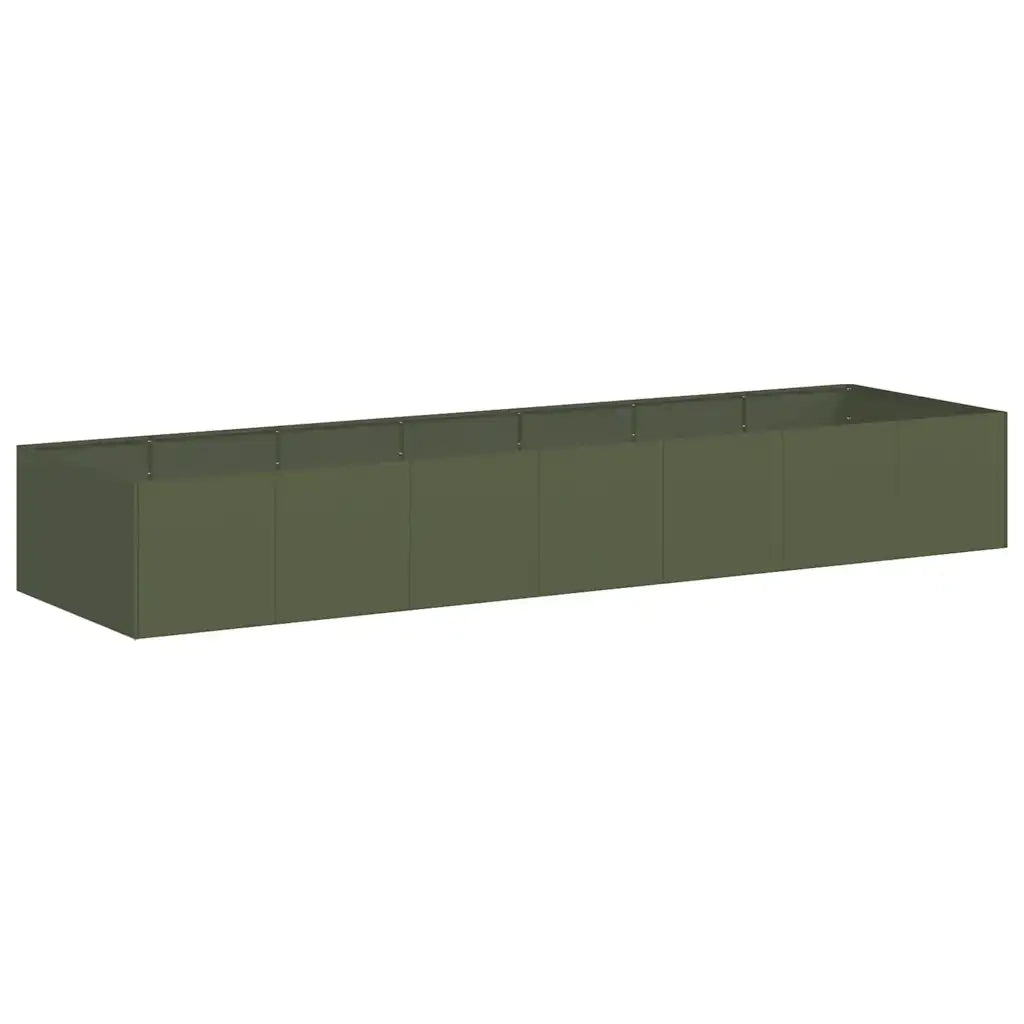 Fioriera rettangolare moderna con fondo aperto per giardino o patio 280 x 80 x 40 cm acciaio verde oliva 02_0051545