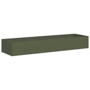 Fioriera rettangolare moderna con fondo aperto per giardino o patio 280 x 80 x 40 cm acciaio verde oliva 02_0051545