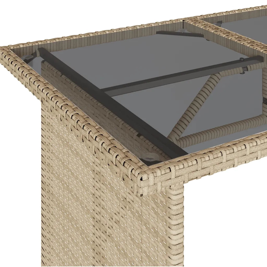Tavolo da Giardino Piano in Vetro Beige 110x68x70 cm Polyrattan