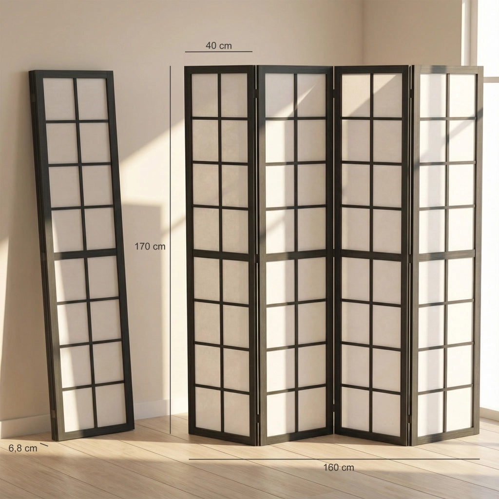 Paravento pieghevole 4 ante ¨C Minimal ¨C nero 160x170 cm