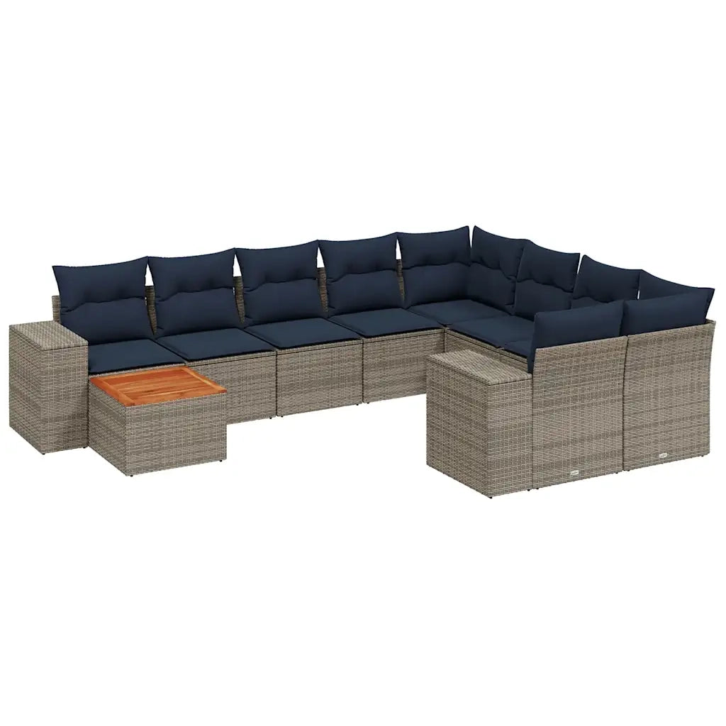 Set Divani da Giardino 10 pz con Cuscini Grigio in Polyrattan 3225613