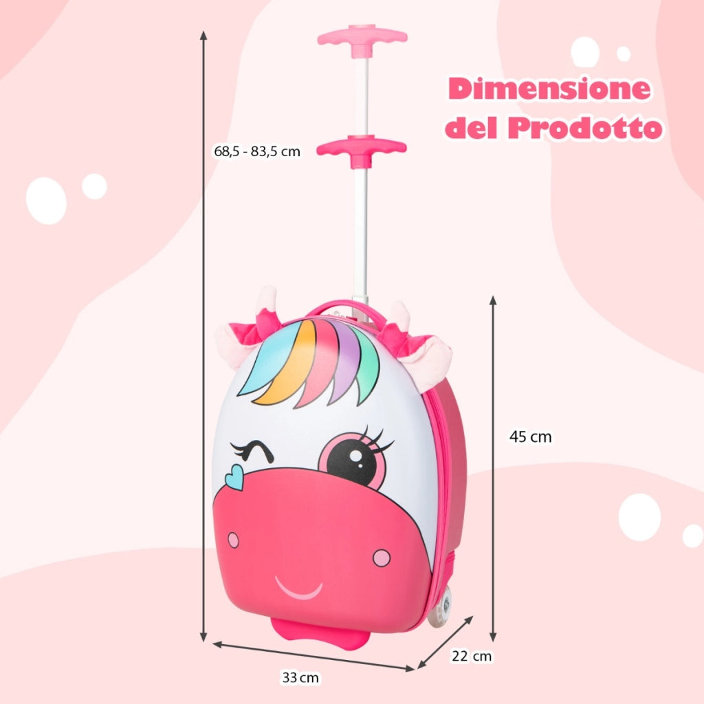 Valigia a rotelle per bambini con ruote lampeggianti manico telescopico a 2 livelli, Valigia da trasporto 25L Rosa-Bagagli e borse
