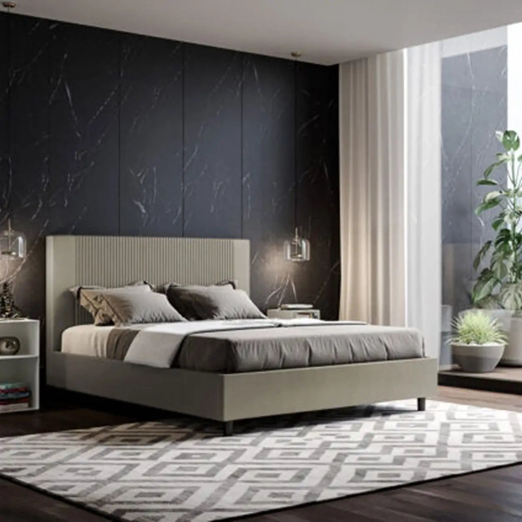 Letto matrimoniale con rete imbottito 160x200 similpelle cappuccino Goya