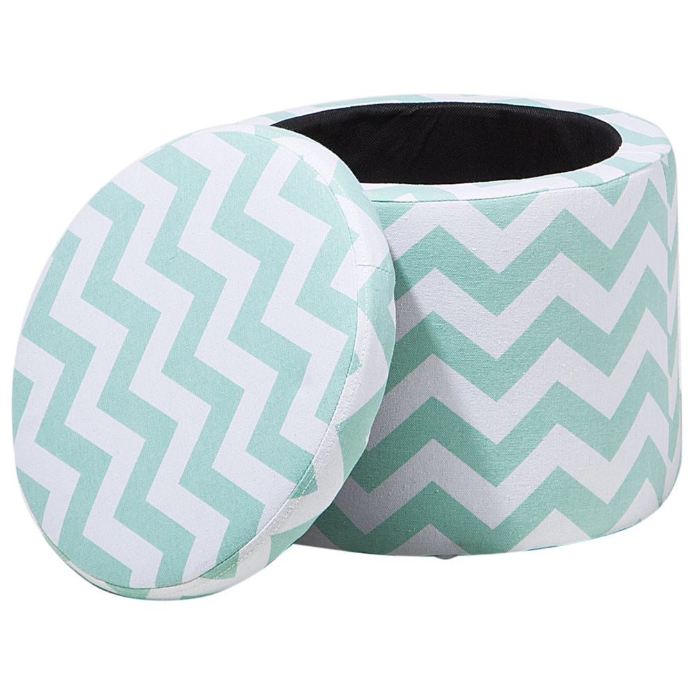 Poggiapiedi e Sgabello Contenitore Rotondo a Zig Zag Verde Menta e Bianco