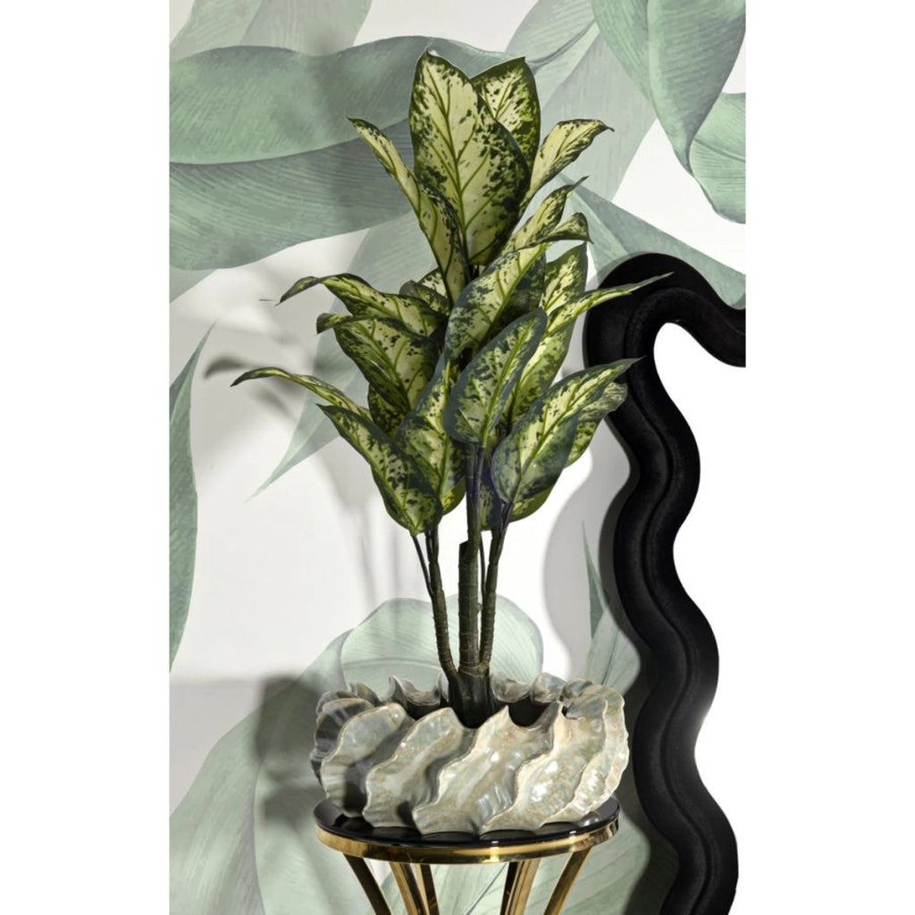 Cachepot Perly largo in ceramica perlata con decoro a conchiglia