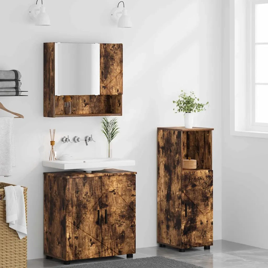 Set di mobili per il bagno Montaggio a parete 3 pcs Rovere fumé
