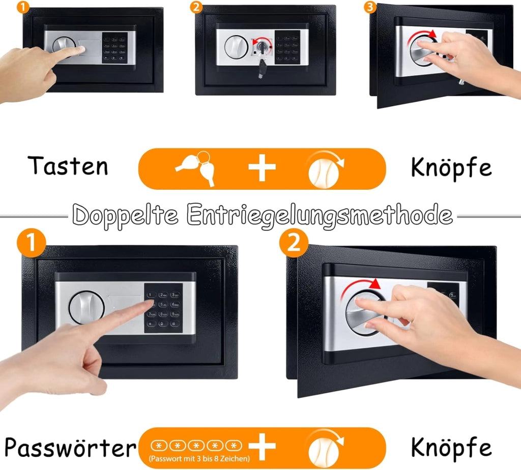 Safe Cassaforte per mobili da casa, impermeabile, 34 l, con codice di sicurezza e chiavi di sicurezza e funzioni di allarme, cassaforte