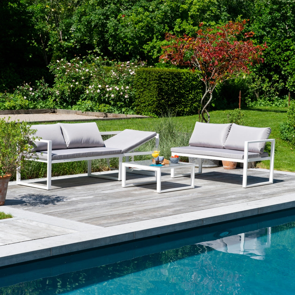 Set di mobili da giardino modulari IBIZA in tessuto grigio 4 posti - alluminio bianco