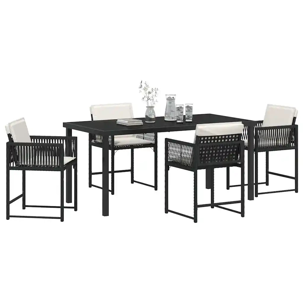Set da Pranzo per Giardino 5 pz | Set Salotto da Giardino Nero polyrattan